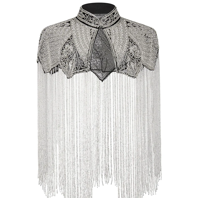 Delicate Beaded Shawl with Long Tassels Cloud Shoulder Wrap for Women Evening Gown Fashion Show Accessory