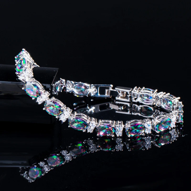 ThreeGraces Elegant Multicolor Zirconia Stone Luxury Party Tennis Bracelet for Women New Fashion Bridal Wedding Jewelry BR225