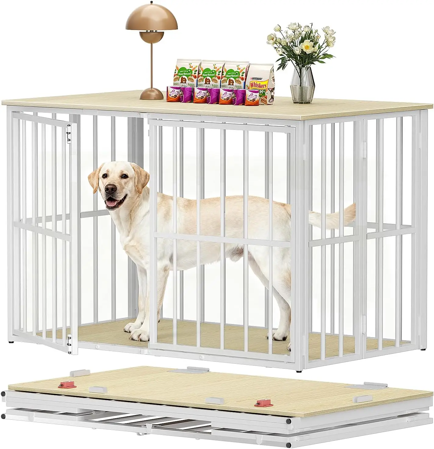 

48' Folding Furniture Style Dog Crate End Table for Large Dogs, Indoor Decorative Dog Kennel Side