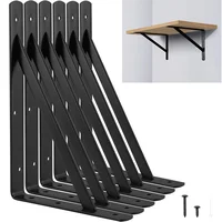Soporte de trípode para estante flotante, acero negro resistente para montaje en pared decorativo, ángulo de junta con tornillos, 6 uds.