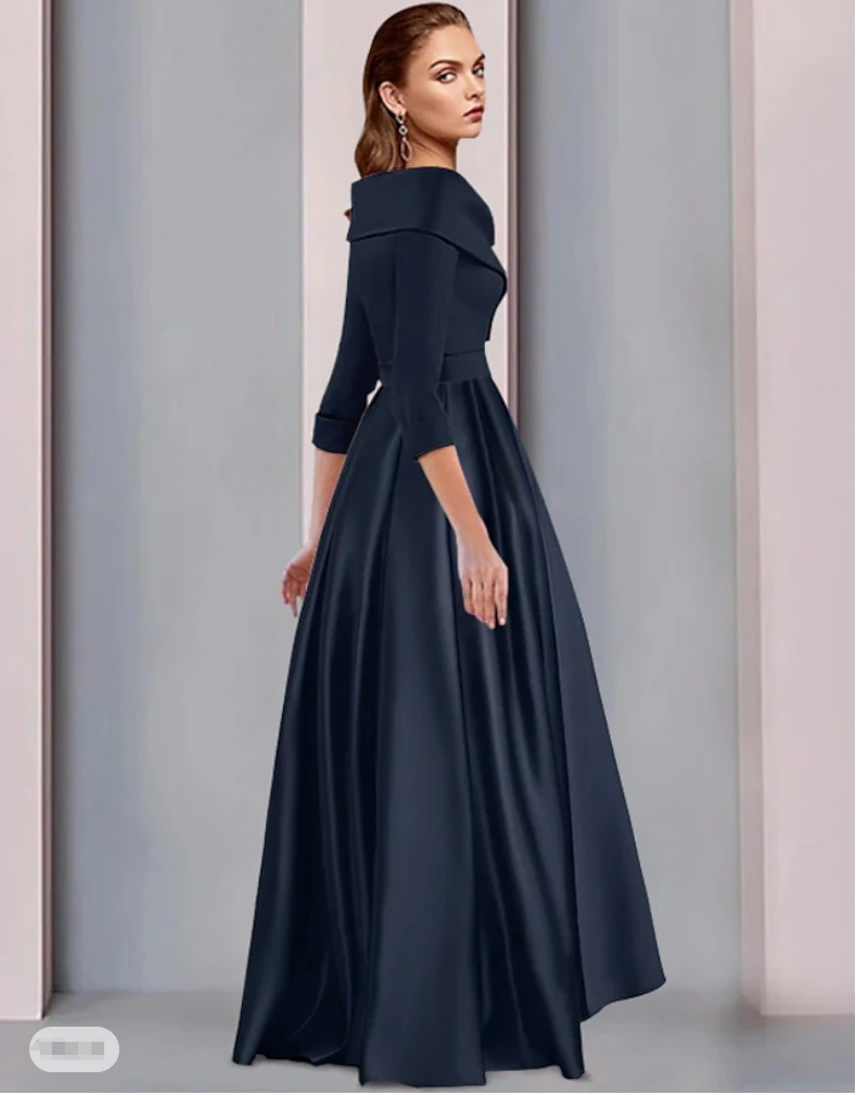 A-Line Mother of the Bride Dress Wedding Guest High Low Sweet Neck Spaghetti Strap Asymmetrical Satin 3/4 Length Sleeve Pleats