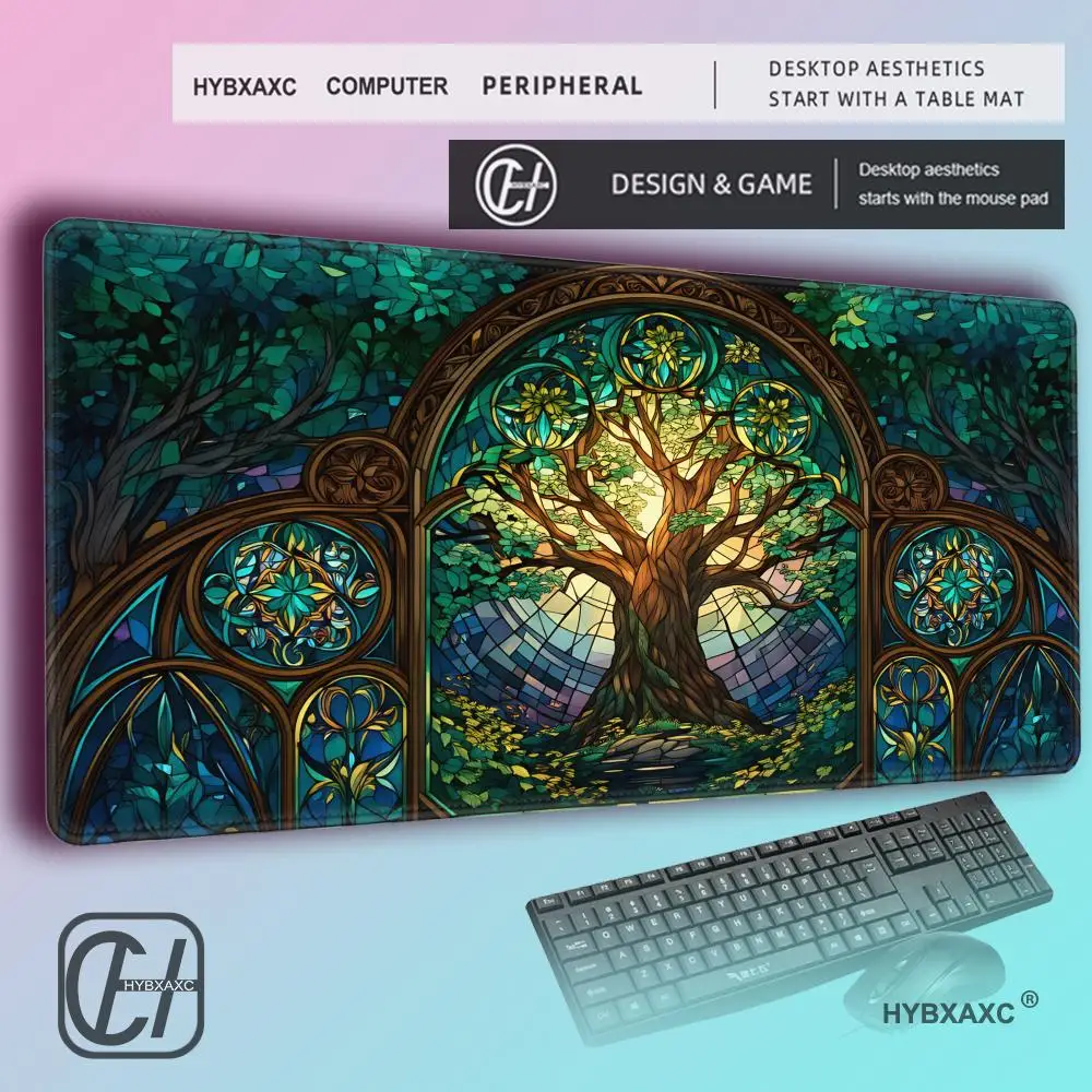 HYBXAXC Giant tree of life large Mouse Pad Desk Mat Non-Slip Durable Stitched Edge keyboard Gaming mat mauspad משטח לעכבר מחשב