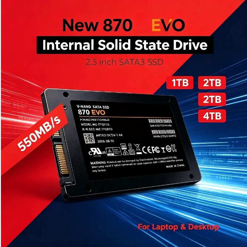 New 870 EVO 2.5 Inch Internal Solid State Drive SATA3 SSD 550MB/S 1TB 2TB 4TB Hard Disk for Laptop and Desktop PC