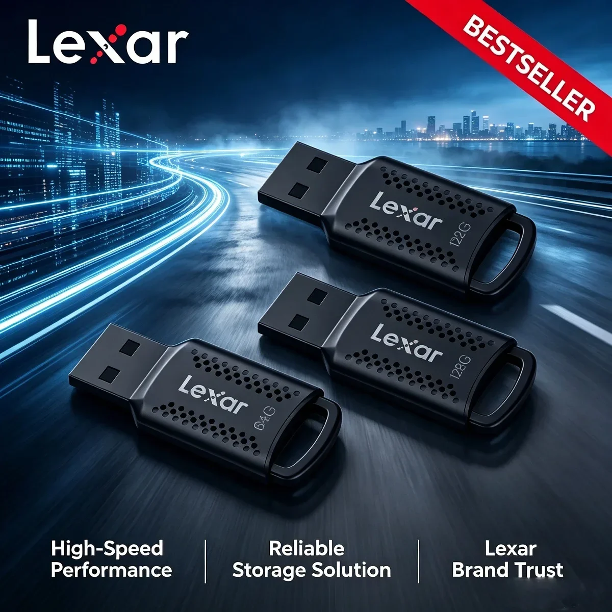 Lexar USB Flash Drive V400 USB 3.2 Original Flash U Disk 32GB 64GB 128GB Black Memory Stick for Computer Pro Max view 2