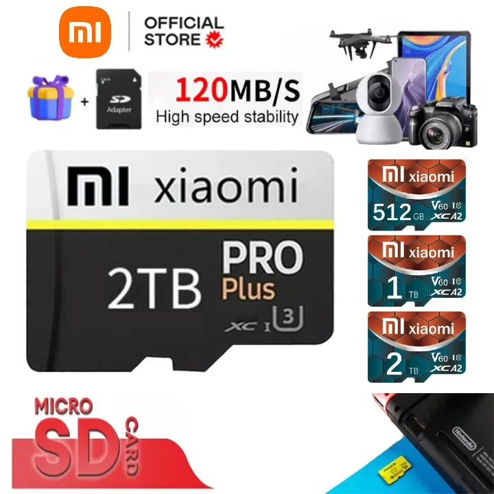 Xiaomi 2TB 1TB TF Card Ultra Memory Card 512GB 256GB SD/TF Flash Memory Card 128GB A2 SD Card For Phone Drone Camera Ps4 Ps5 PC