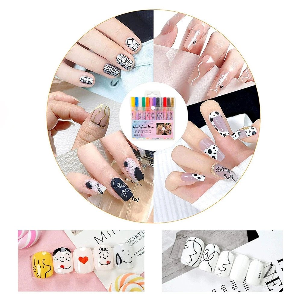 12pcs Nail art graffiti pen, color painting pen, nail DIY, quick-drying marker pen, colored drawing and outlining nail art pen