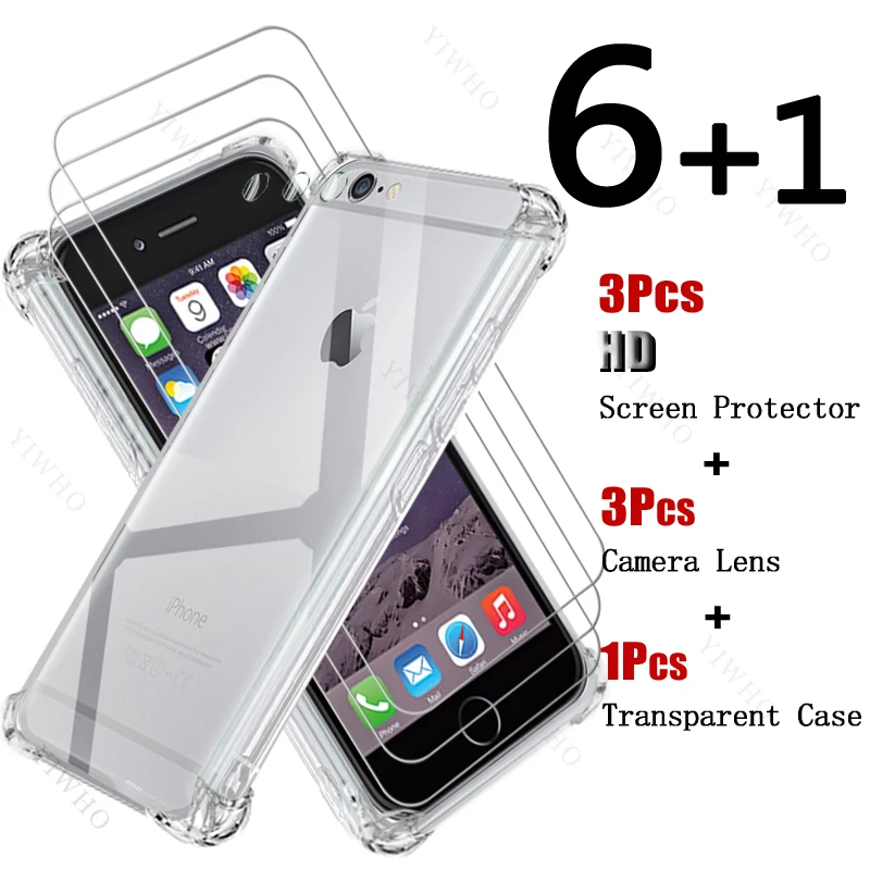 Full Cover Tempered Glass Screen Protectors for Apple IPhone 6 Soft Silicone Shockproof Case Safety Camera Lens for IPhone6 HD