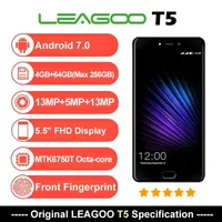 Leagoo T5 Smartphone 4GB RAM 64GB ROM 5.5 Inch MTK6750T Octa Core Android 7.0 13MP Dual Rear Cams Fingerprint 4G Mobile Phone