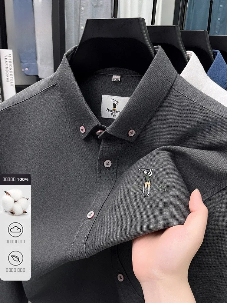 

Мужская модная повседневная рубашка из чистого хлопка с длинным рукавом, с вышивкой, в деловом стиле, трендовая, коллекция Roemon Весна-Осень