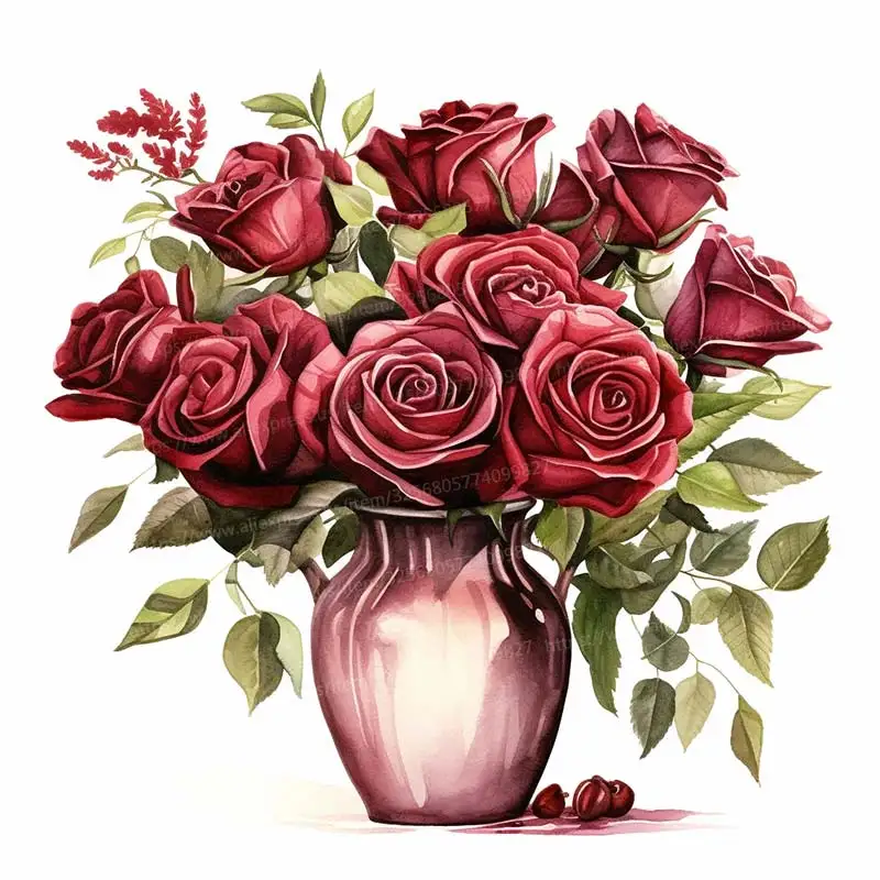 

Watercolor Burgundy Roses Plants Flowers Wall Sticker Bathroom Toilet Decor Decals Living Room Cabinet Home Decoration S102