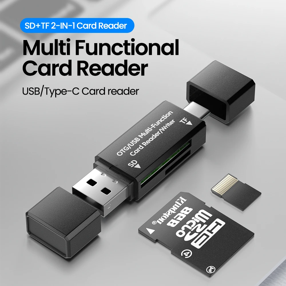 Dual Interface USB A & Type C Card Reader USB2.0 High Speed SD TF Card Reader OTG Adapter Support Up To 512GB，Micro 0.3m Cable