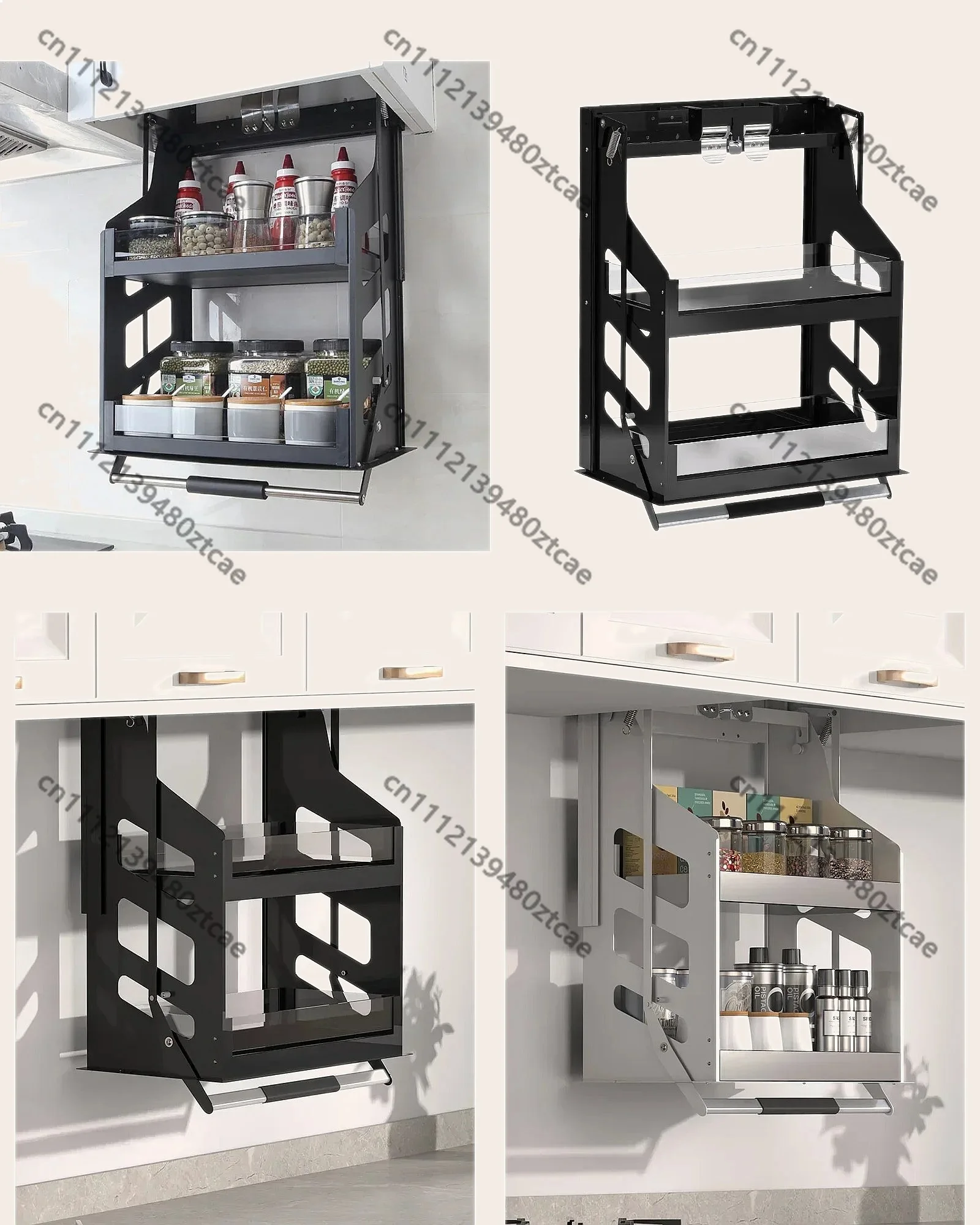 Kitchen Hanging Cabinet Vertical Lifting Seasoning Basket Pull Down Storage Organizer