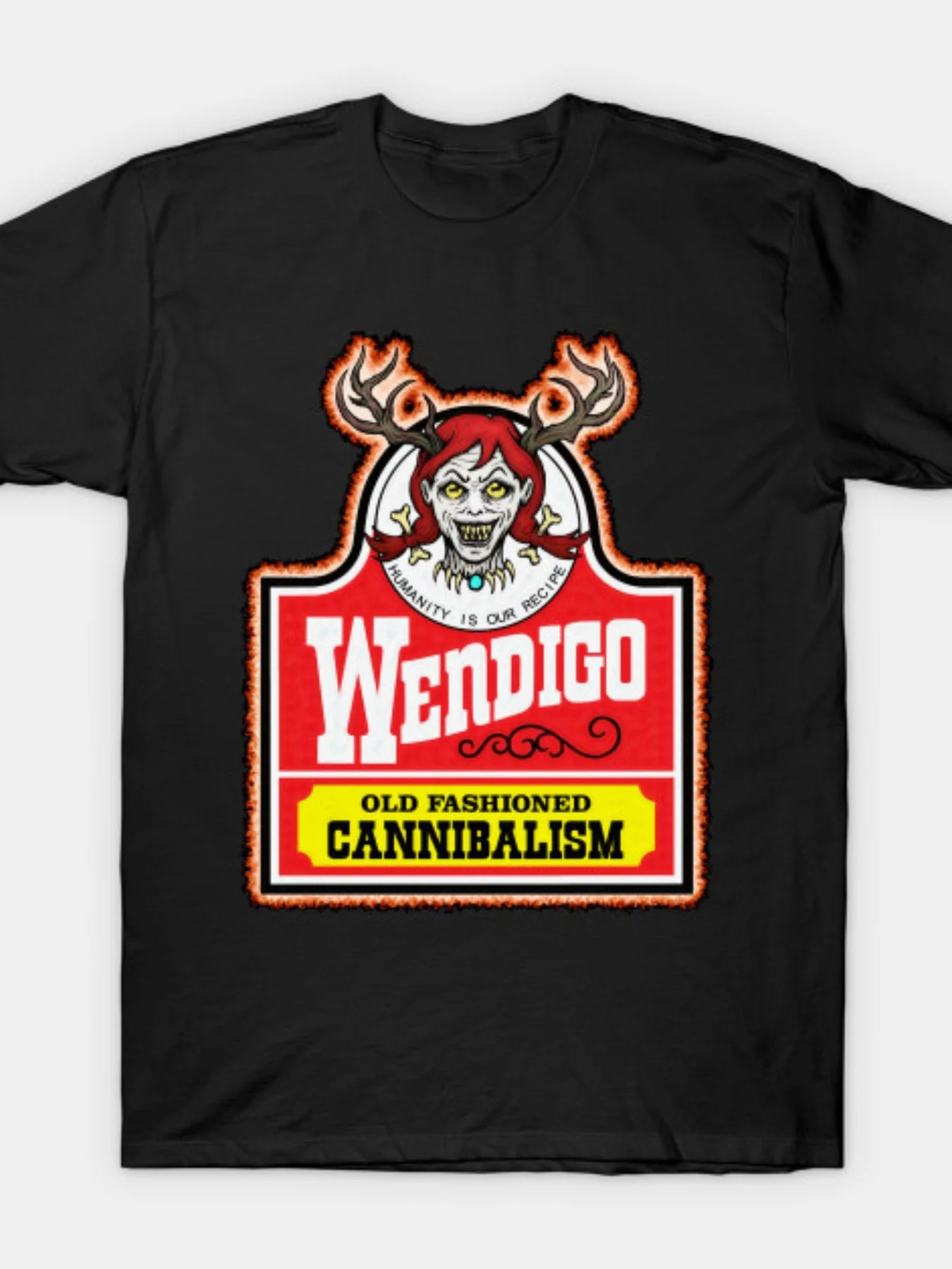 

Wendigo T-Shirt - "Old Fashioned Cannibalism", Black Cotton Summer Casual Tee