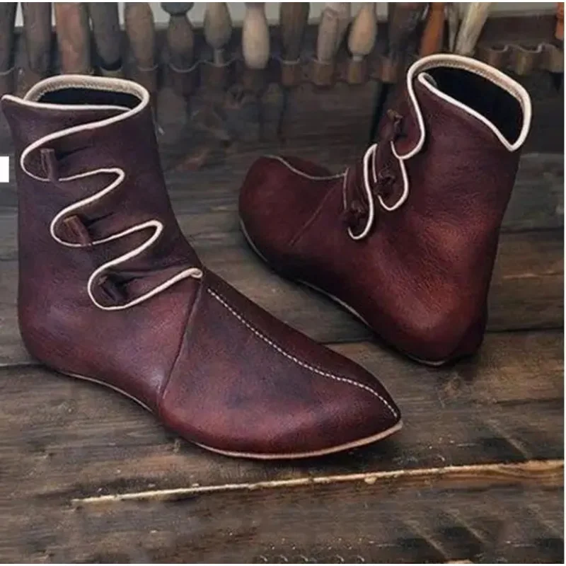 Cosplay vichingo medievale Stivali in pelle PU Pirata Paladino Cavaliere Principe Costume di Halloween per uomo Scarpe Fancy Party Prop