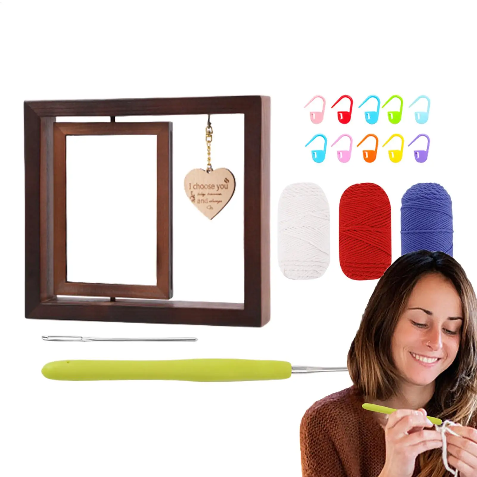 

Рамки для фотографий, вращающаяся на 360 градусов вешалка для ювелирных изделий, 8,27x9,06x1,77 дюйма, материалы для вязания крючком, деревянные серьги, настенный органайзер для женщин