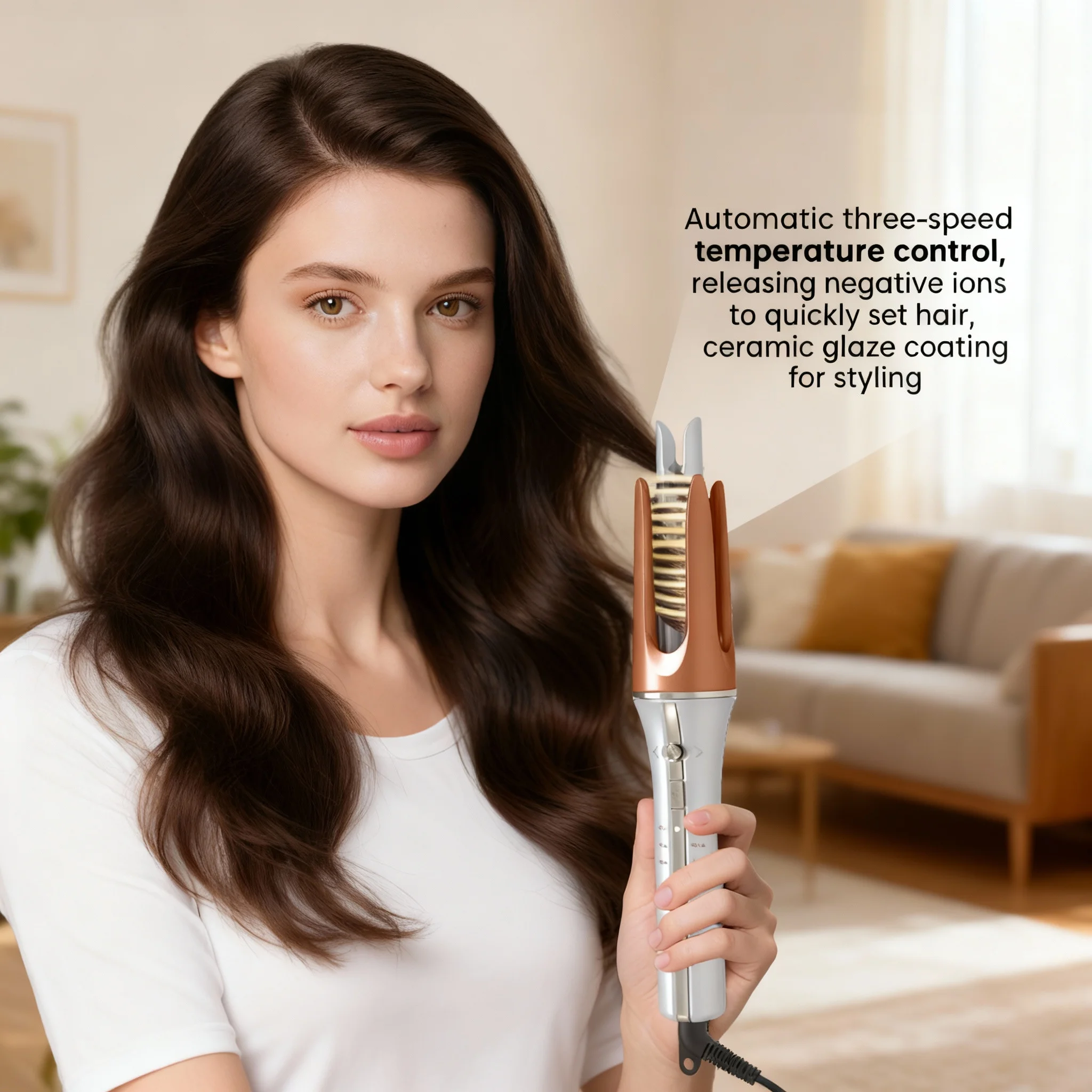 

Автоматическая вращающаяся плойка для волос с отрицательными ионами, 3 температурных режима, ЖК-дисплей, керамическое покрытие, быстрый нагрев, для создания крупных локонов, аксессуар для салона красоты