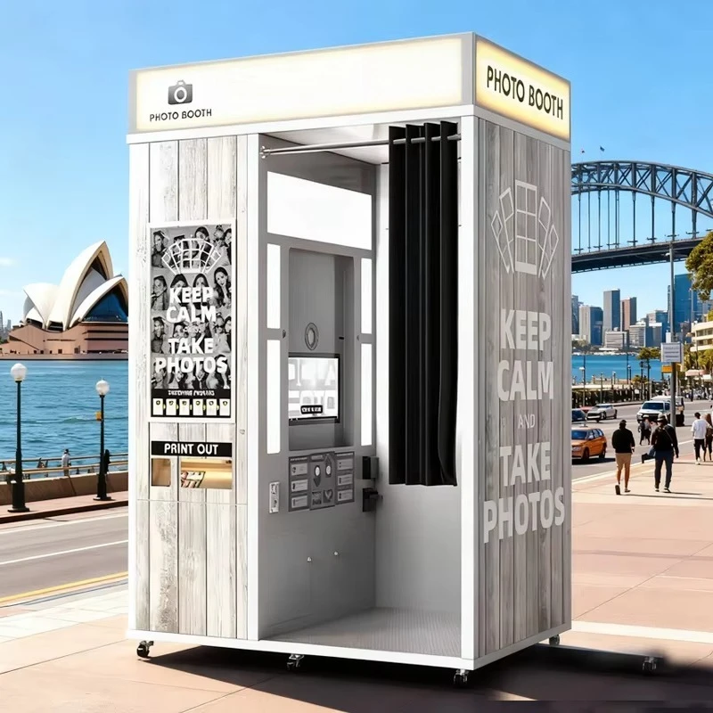 Kiosk Photobooth Photo Booth All-in-one Coin Operated Selfie Photo Booth Shell Print Selfie Enclosure Automatic Customize
