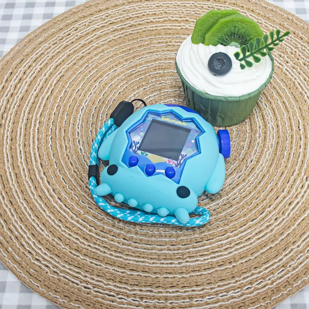 حافظة واقية لوحدة التحكم في الألعاب من السيليكون على شكل حبار كرتوني مع غطاء جلدي بحبل تغطية كاملة لـ Tamagotchi Paradise