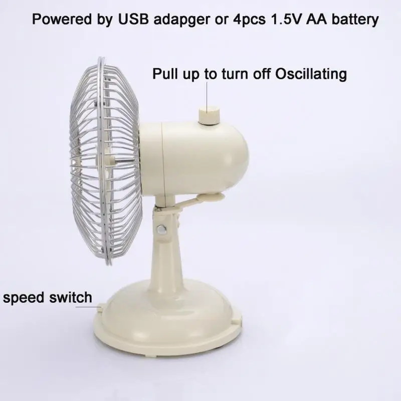 

652F 5.7in Table Fan 2 Speed USB/AA Battery Powered Desk Fan for Bedroom Home