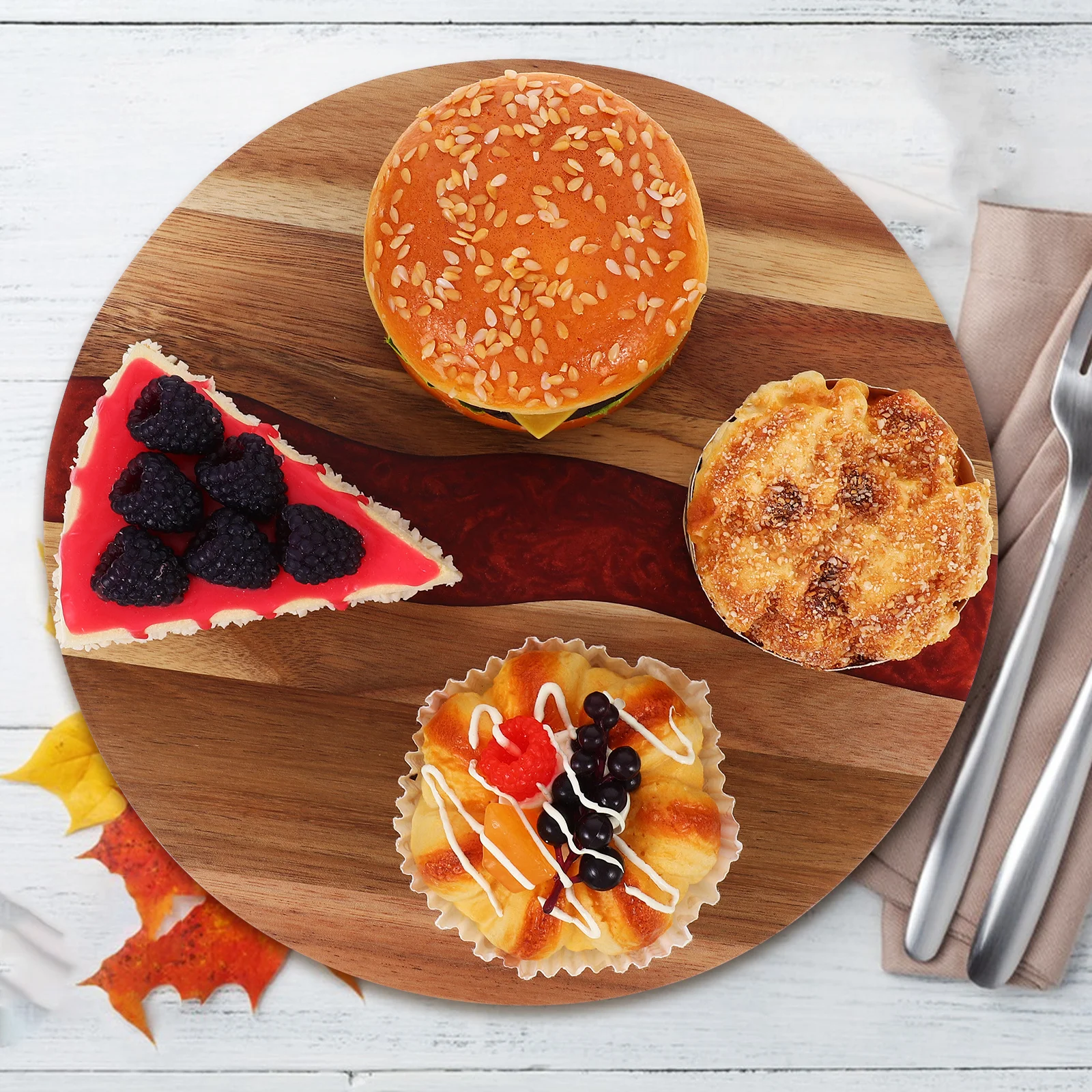 

Round Wood Cutting Board Kitchen Double-Sided Sturdy Resin Wood Chopping Board for Meat Bread Vegetables Serving Cheese