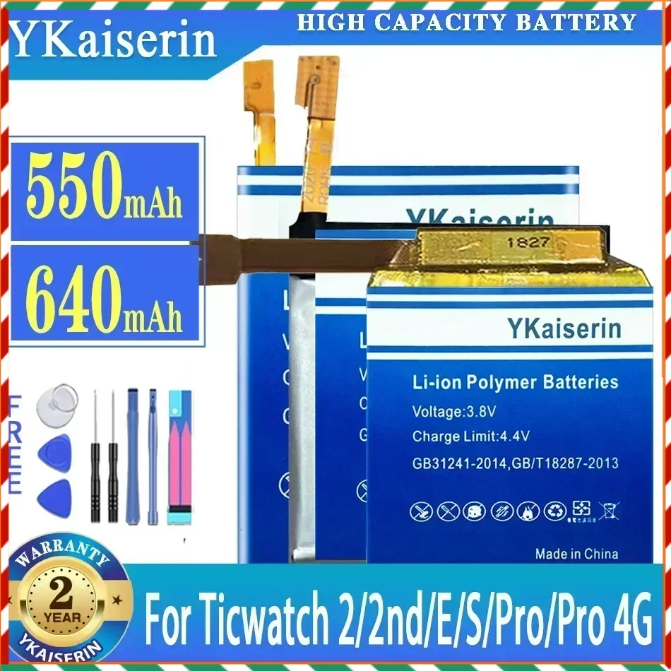 YKaiserin Battery For Ticwatch 2/2nd/E/S/pro Bluetooth/4G Version For Ticwatch2 TicwatchE TicwatchS Watch Batterij + Free Tools