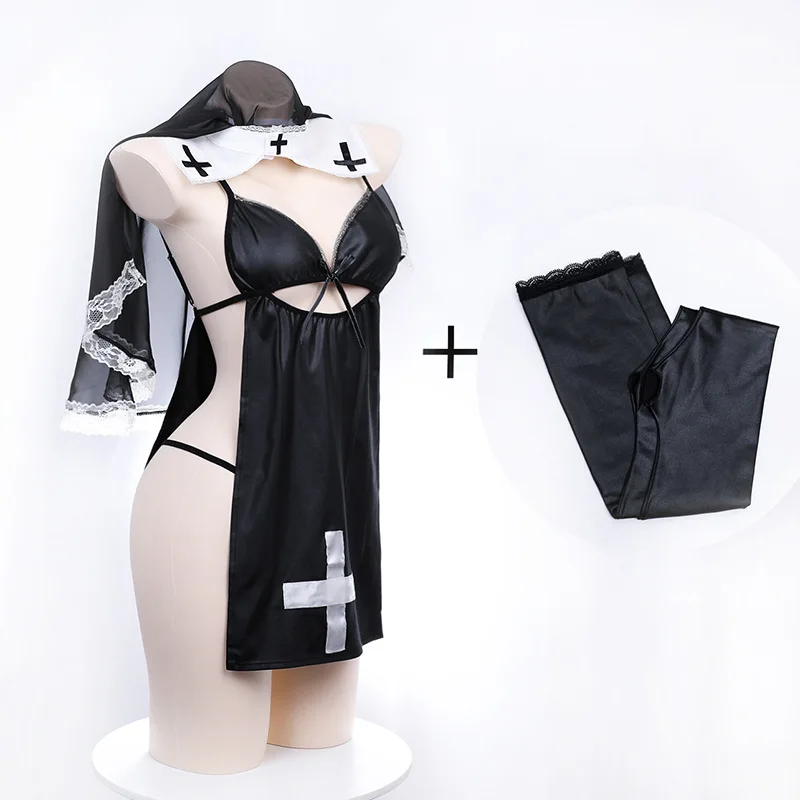 

Private Photo Shoot & Cos Convention Outfit 2025 - Black Anime Nun Cutout Cosplay, Sexy Sultry Gaming Role-Play Lingerie Uniform