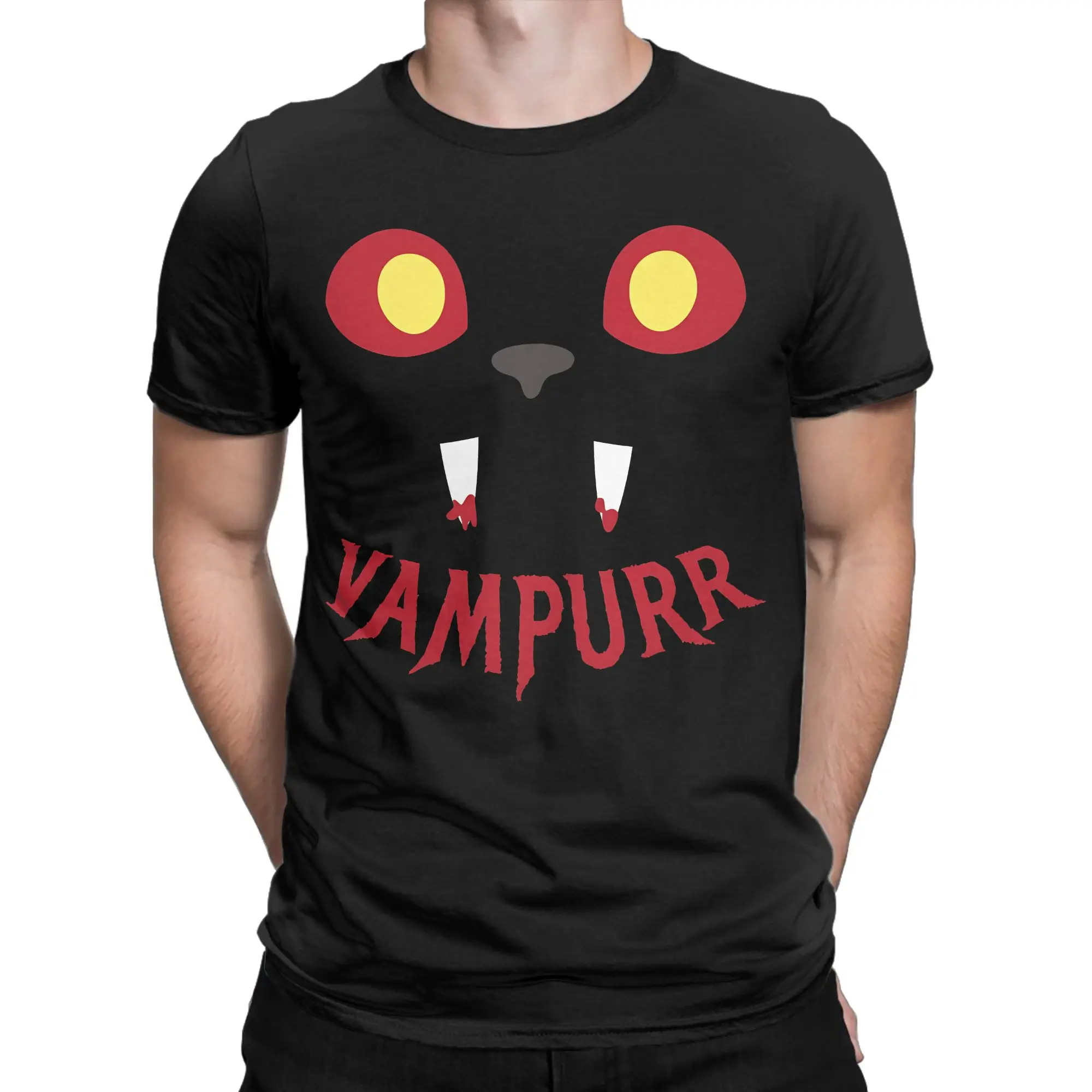 Halloween Cat Vampire Kitten Costume  Men's T Shirt Vampurr  Tee Shirt Short Sleeve Round Neck T-Shirt Cotton Plus Size Tops