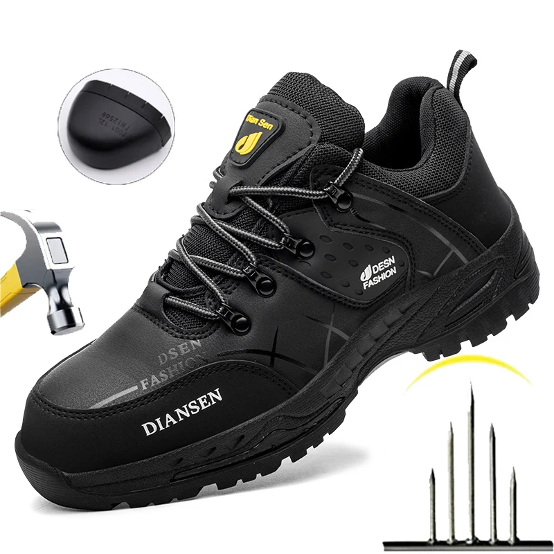 Mens Work Shoes Steel Toe Safety Boots Indestructible Anti-smash Shoes Mens Industrial Shoes Wear-resisting Light Hiking Sneaker