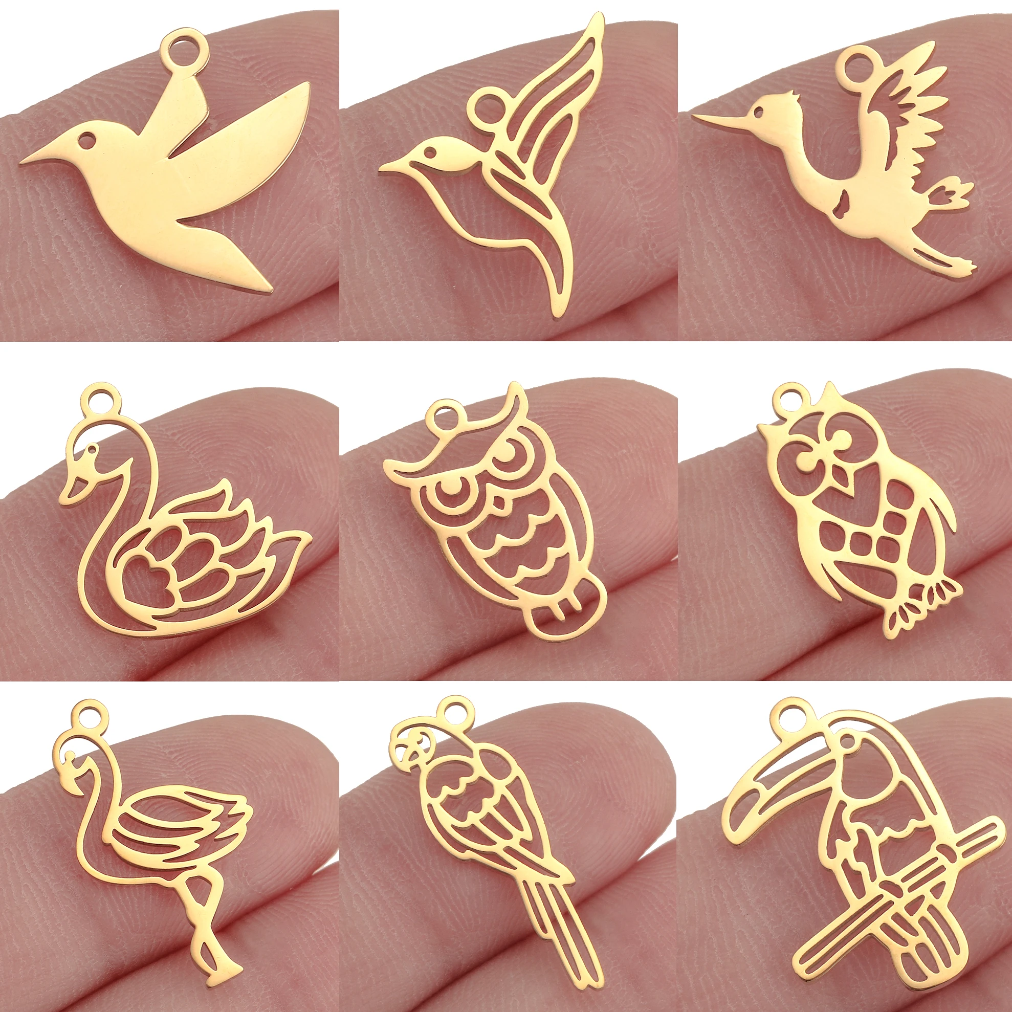 5Pcs Animal Hummingbird/Parrot/Toucan Charms Stainless Steel Exquisite Hollow Bird Pendants DIY Bracelet Necklace Jewelry Making