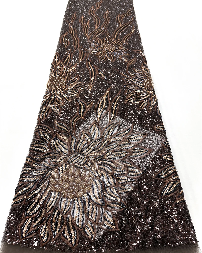African French Sequined Lace Fabrics  High Quality Tulle Lace Nigerian Beaded Embroidered Dress Material For Party Wedding