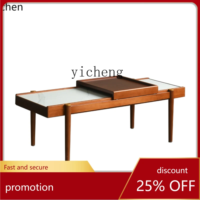 

YFY Stone Plate Coffee Table TV Cabinet Combination Minimalist Small Apartment Coffee Table Dual-Use