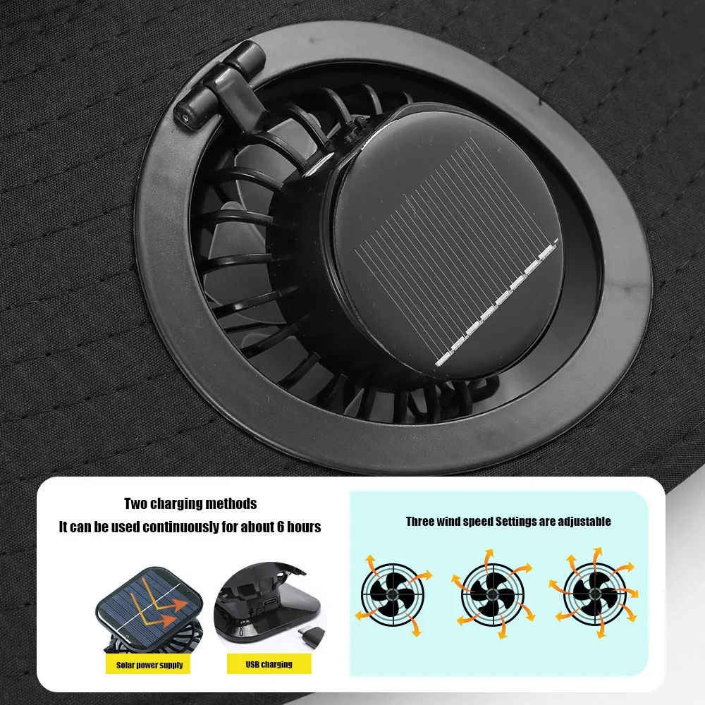 Summer USB Solar Energy 2 Fan Sun Hat Men Women Breathable Fishing CapSun Protection Mesh Fisherman Hat Hiking Outdoor Beach Cap