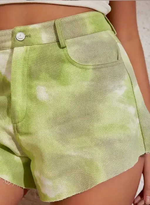 Women's Fringed Loose Shorts Zipper Tie Dye Patterned Shorts Holiday Casual Cotton Shorts Personalized Street Female Short Pants