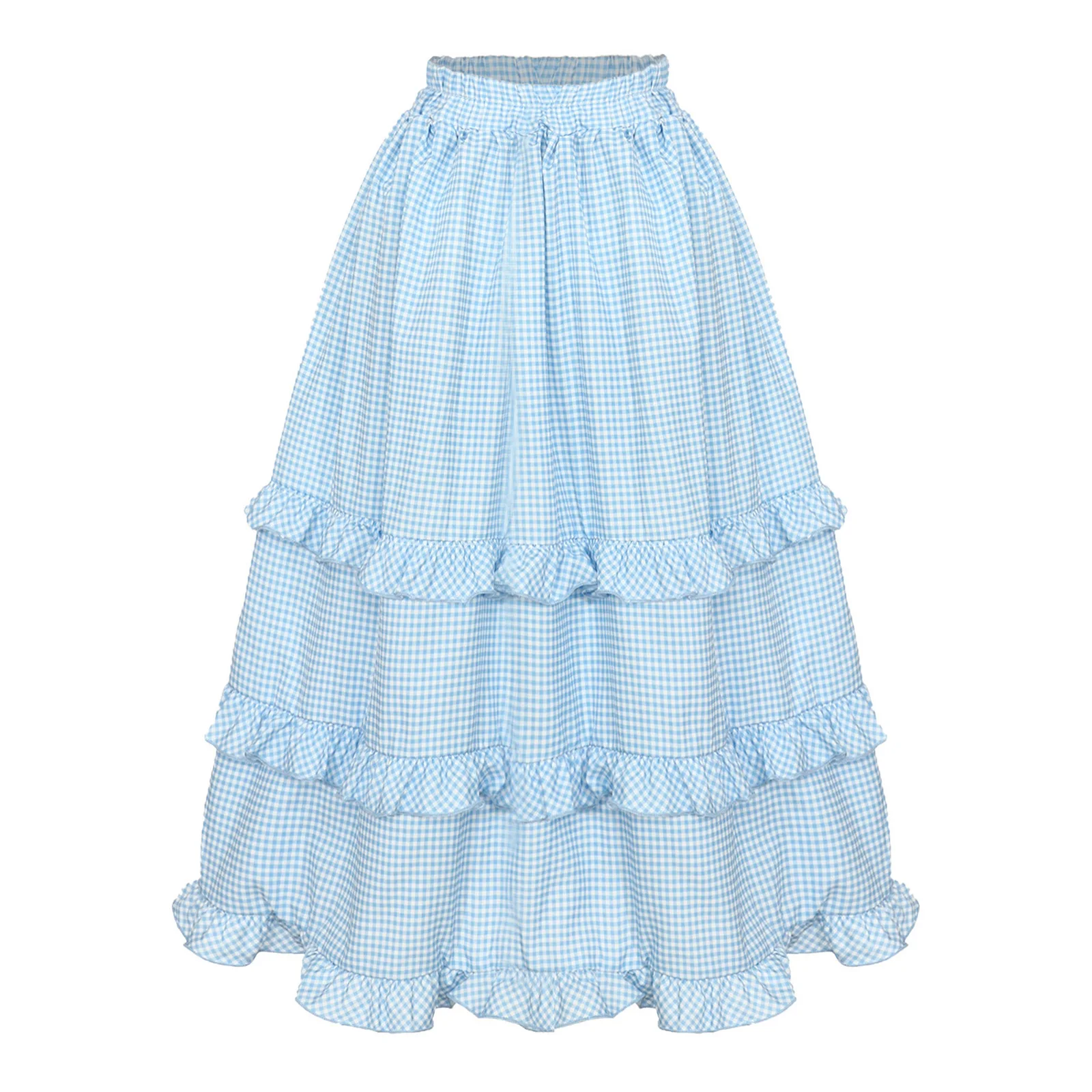 

Kids Girls Tiered Ruffle Plaid Midi Skirt Casual Cute High Waist Elastic Waistband Skirts for Holiday Beach Birthday Party Dress