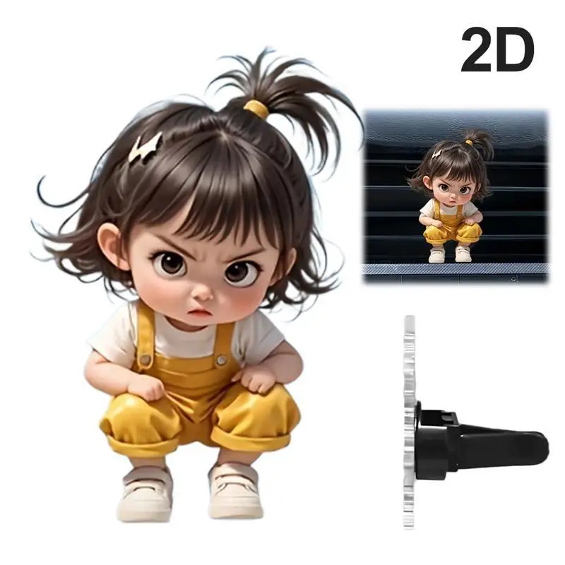 Cute Little Girl Car Air Vent Clip Acrylic Decoration Chibi Anime Figure Auto Conditioning Vent Ornament Interior Accessory