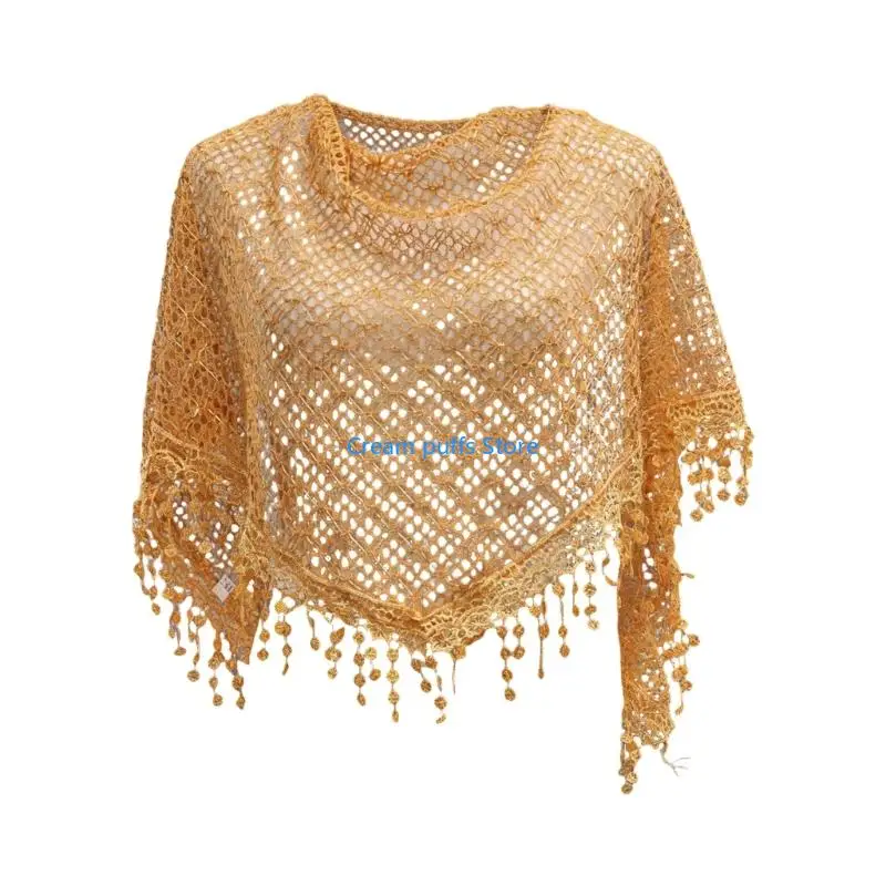 50LE Fashionable Hollowed Scarf with Fringe Detail Shoulder Cover for Spring and Fall Layering Decorative Shawl Wrap