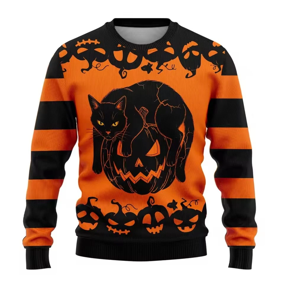 Halloween Sweaters For Men Clothing Spooky Pumpkin Crewneck Sweatshirts Unisex Pullovers Mens Hoodies Long Sleeve Funny Top Gift