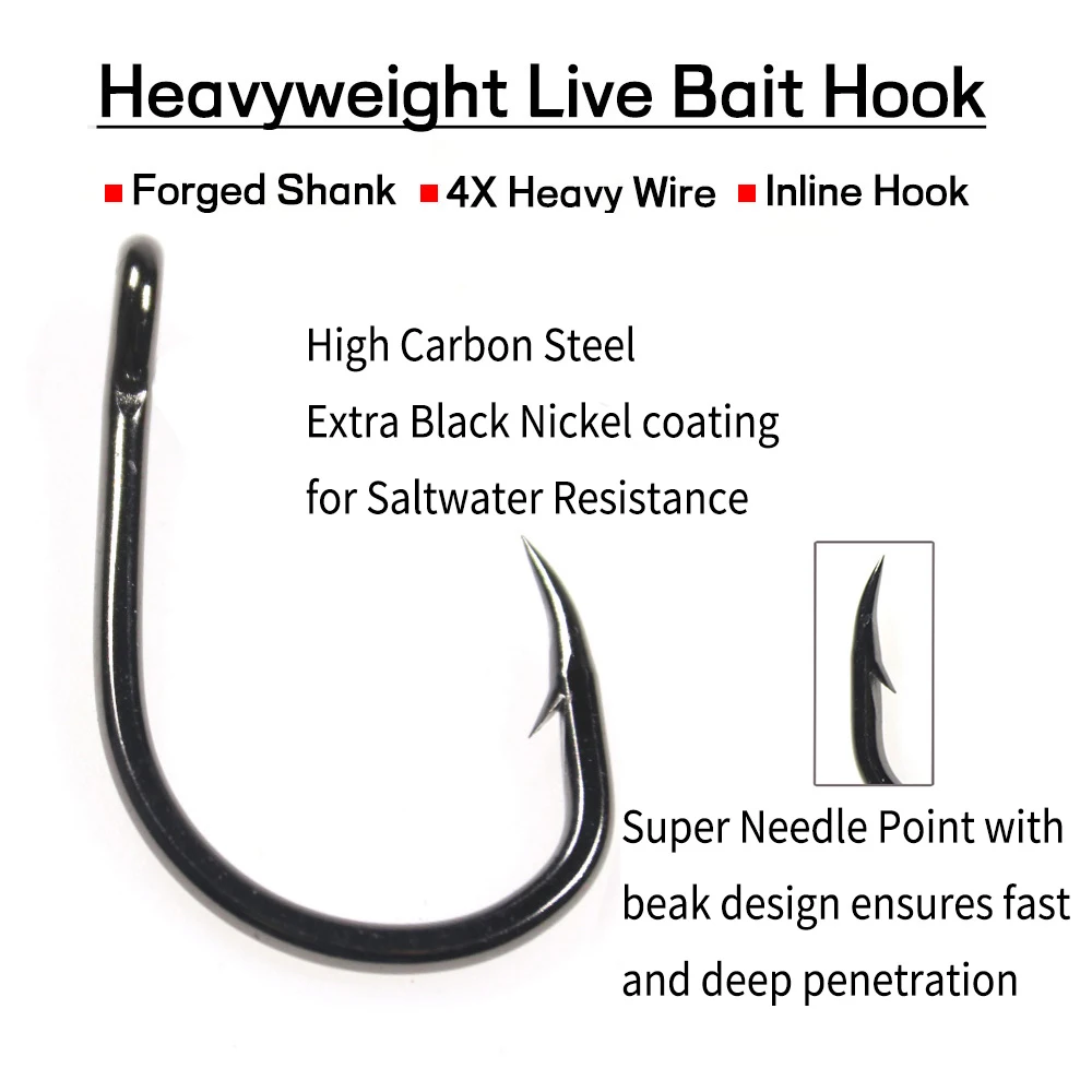 Elllv 100PCS 4X Strong Live Bait Hook Saltwater Deep Sea Boat Fishing Single Jig Fishhook per tonno Snapper groper Shark Marlin