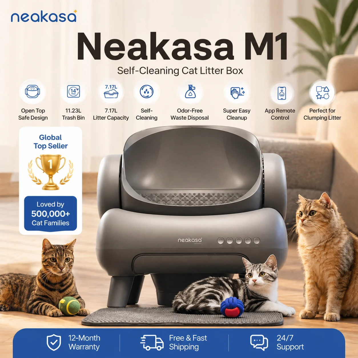 Selbstreinigende Katzentoilette Automatisch Neakasa M1 Roboter Katzenklo Offen Große Kapazität App-Steuerung Sicherheitssensoren Anti-Klemm Geruchsentfernung Elektrische Katzentoilette