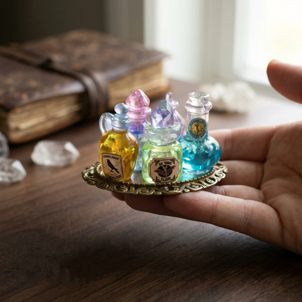 5Pc Random Miniature Realistic Magic Bottle Decor Set for 1:12 Dollhouse Accessory, Micro Landscape, Christmas Gift