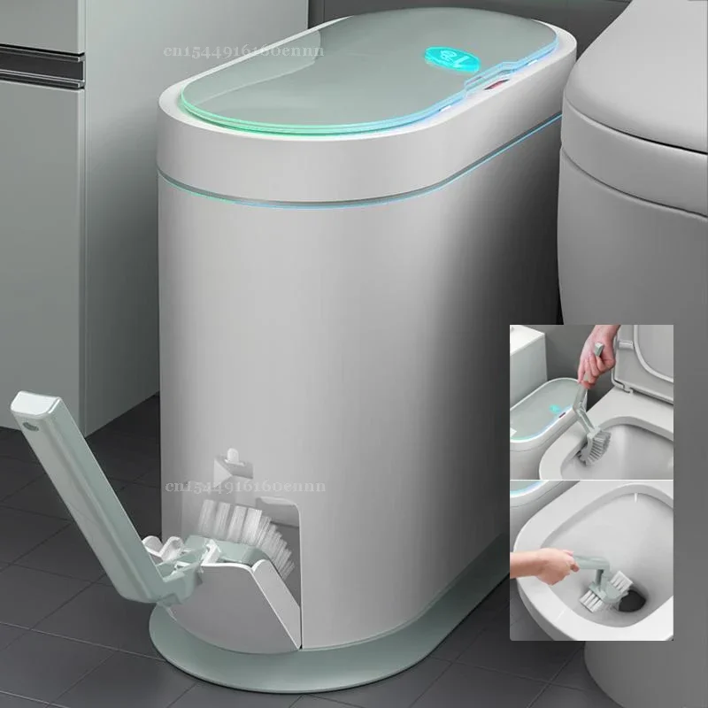 

lixeira sensor automático Smart Trash Can Bathroom Automatic Bin Household With Cover Toilet Brush Waterproof Narrow 자동 쓰레기통 45