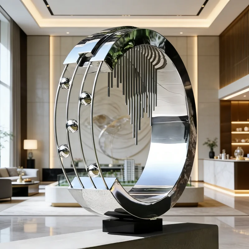 Stainless steel ring mirror sculpture hotel gate garden square large sculpture ornaments