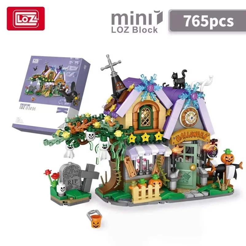 LOZ fun Halloween hut building blocks assembly model, classic horror element MOC model building blocks, Halloween gift for kids