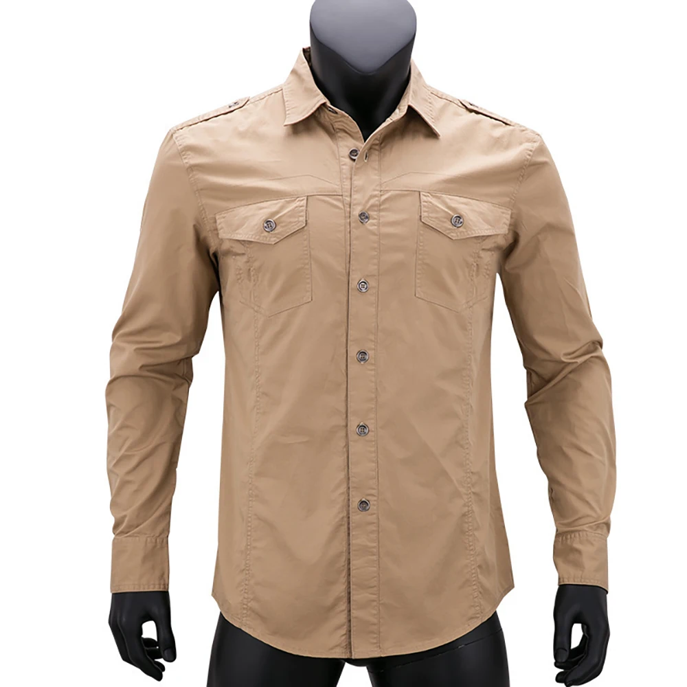 

New Fashion Full Sleece Shirts Cotton Men Casual Loose Baggy Military Style Pocket Shirt Spring Autumn Clothing