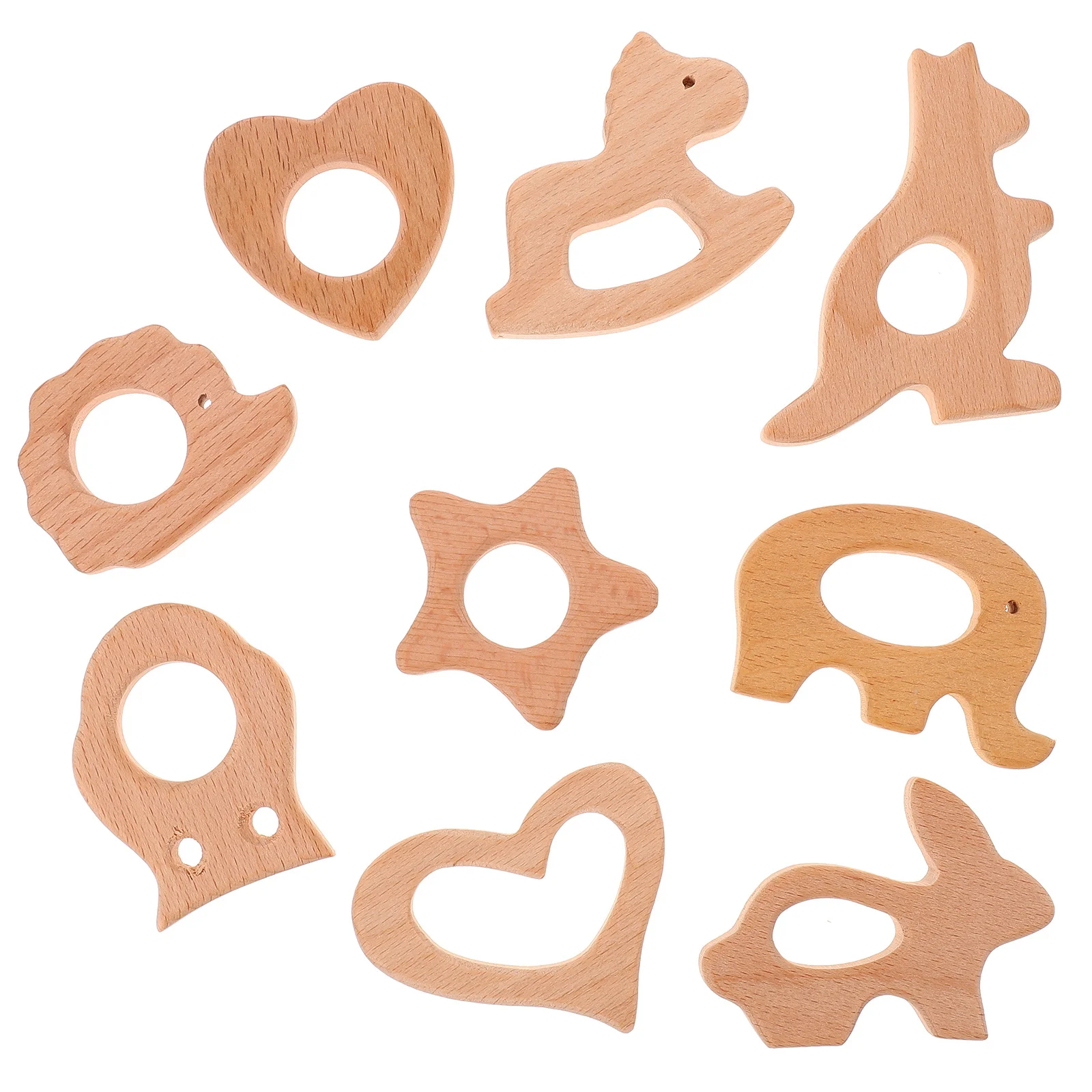 9 Uds. Mordedor de madera de haya con forma de Animal para bebé, mordedores infantiles, anillos de mordedor para bebé, anillo de dentición de madera