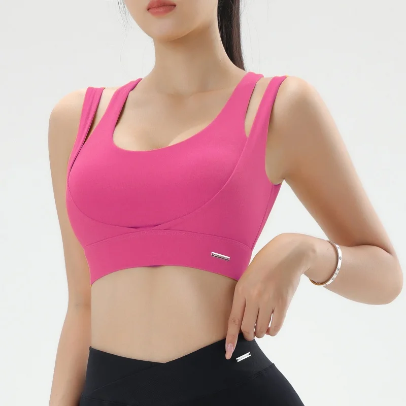 Women High Impact Sports Bra with Removable Pads Naked Feeling Shockproof Yoga Bras Sexy Solid Color Versatile Workout Top