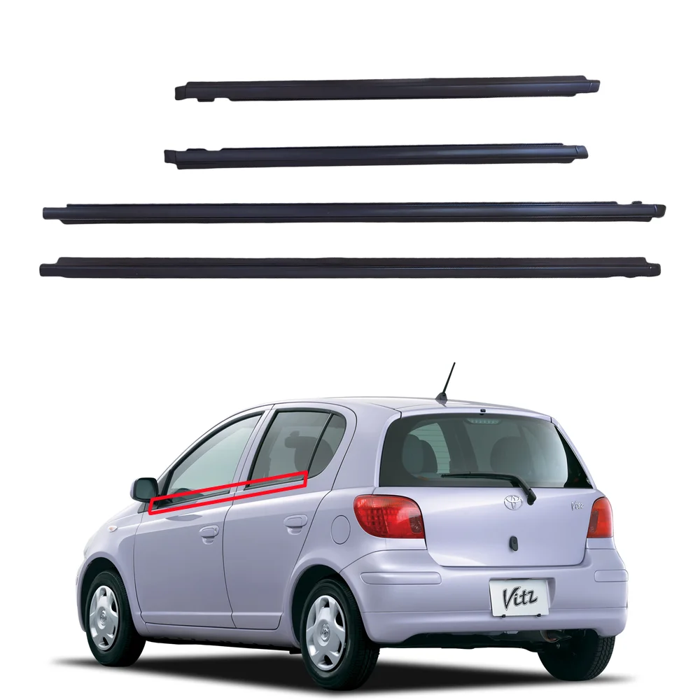 Door Belt Molding Set of 4 Pieces Front Rear Left Right Door Glass Molding for Toyota Vitz SCP10 1999-2005