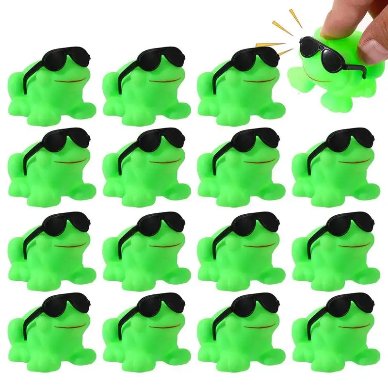 

Animal Bath Toys For Kids 16pcs Green Mini Frog Toys Bulk Rubber Bathing Squeak Toys Floating Frog Toys With Sunglasses Design