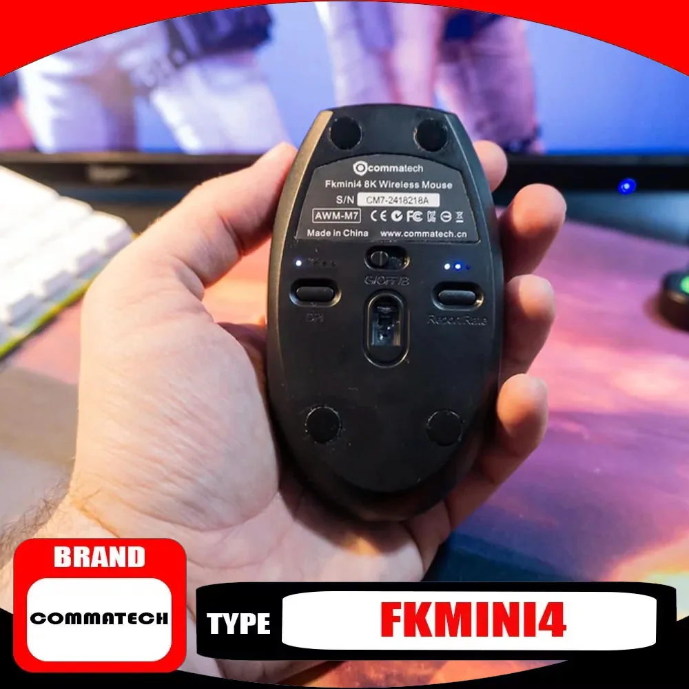 COMMATECH FKMINI4 Wireless Mouse Ergonomics PAW3395 8K Bluetooth 3 Mode Lightweight E-sports Gamer Mouse Sensitive Durable Gift