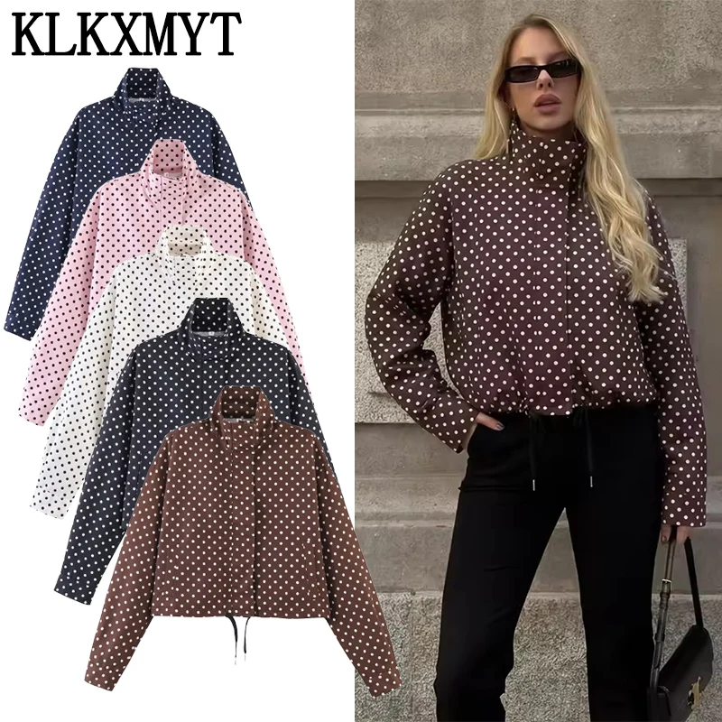 

Женские короткие пальто в горошек KLKXMYT, модные куртки с длинным рукавом для женщин, весна-осень 2026, повседневная верхняя одежда